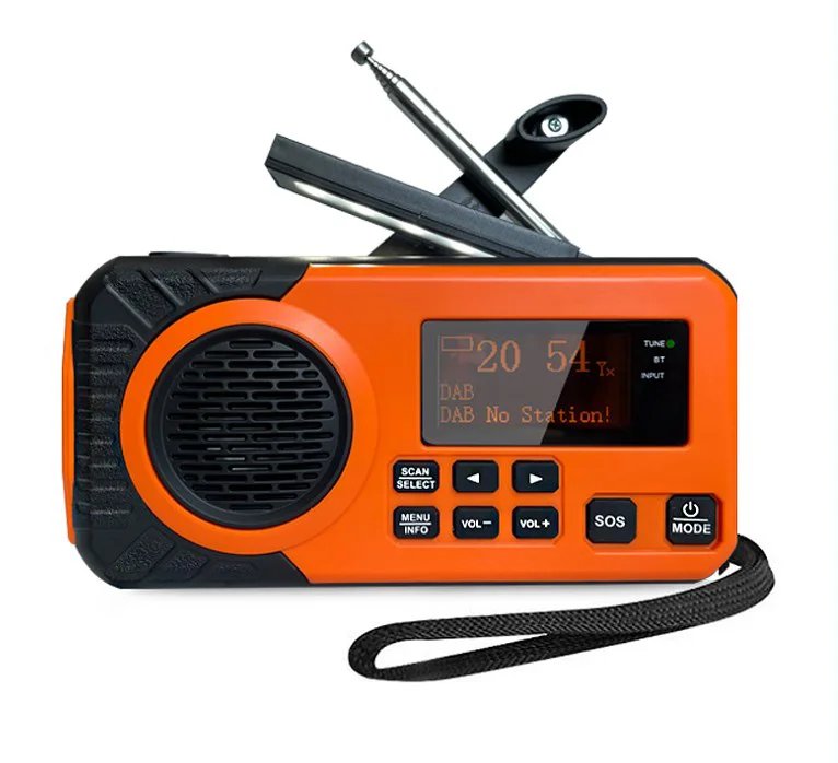 

SY-375 Multifunction Emergency DAB+ Radio Solar/Crank Charger Built-In Speaker Dual LED Flashlights Plastic For Safety Ambiance