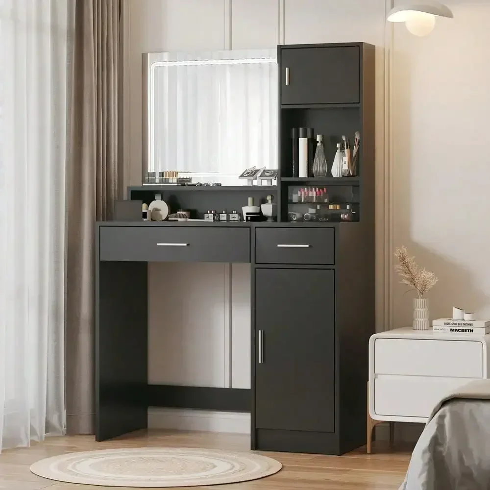 53.9'' Vanity Desk w/Mirror&LED Light Strip&Large Drawer&3 Level Storage Dresser
