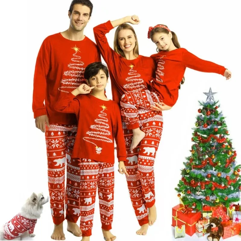 

2024 Polar Bear Christmas Family Matching Pajamas Sets Daddy Mommy and Me Xmas Pj's Clothes Father Mother Kid Baby Dog Nightwear