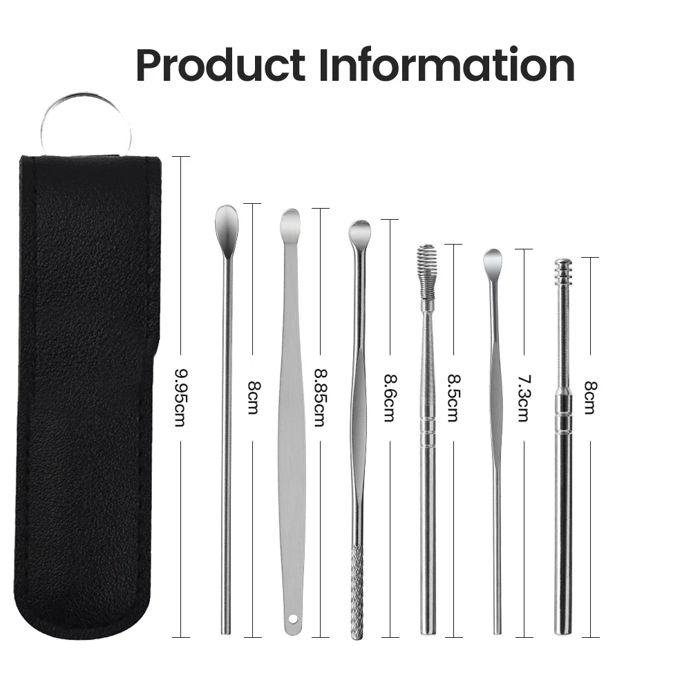 6 SZTUK Narzędzie do czyszczenia uszu Narzędzie do usuwania woskowiny Patyczki do usuwania woskowiny Curette Ear Pick Cleaning Ear Cleanser Spoon