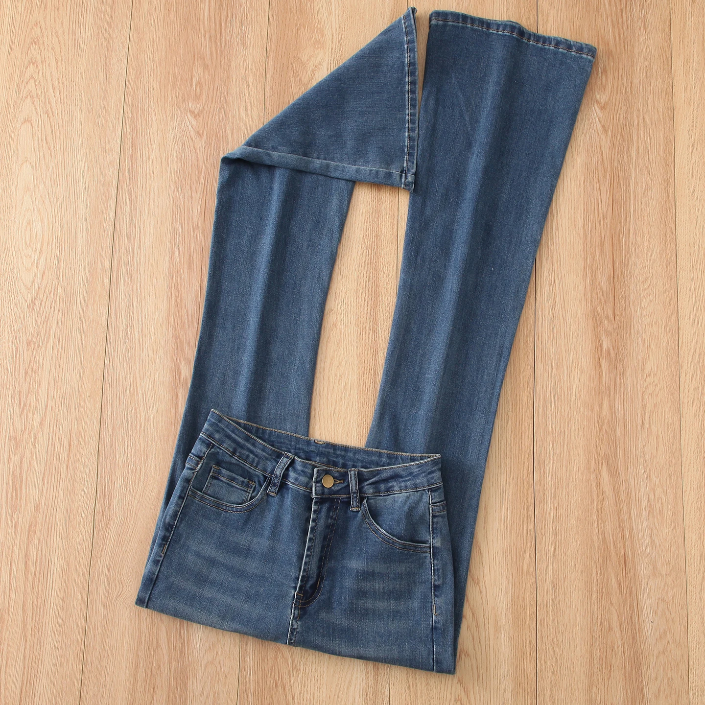 Vintage Women's Blue Jeans Solid High Waist Slim Flare Pants Spring Fall Versatile White Bootcut Trouser Female Black Pants