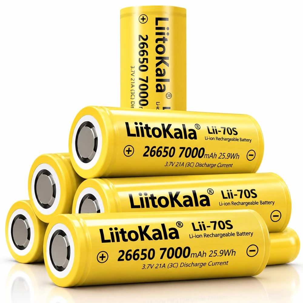 26650 Li-ion Battery 7000mAh 3.7V Rechargeable Flat Top 35A High Capacity High Drain Cell for Flashlight Power Tools DIY