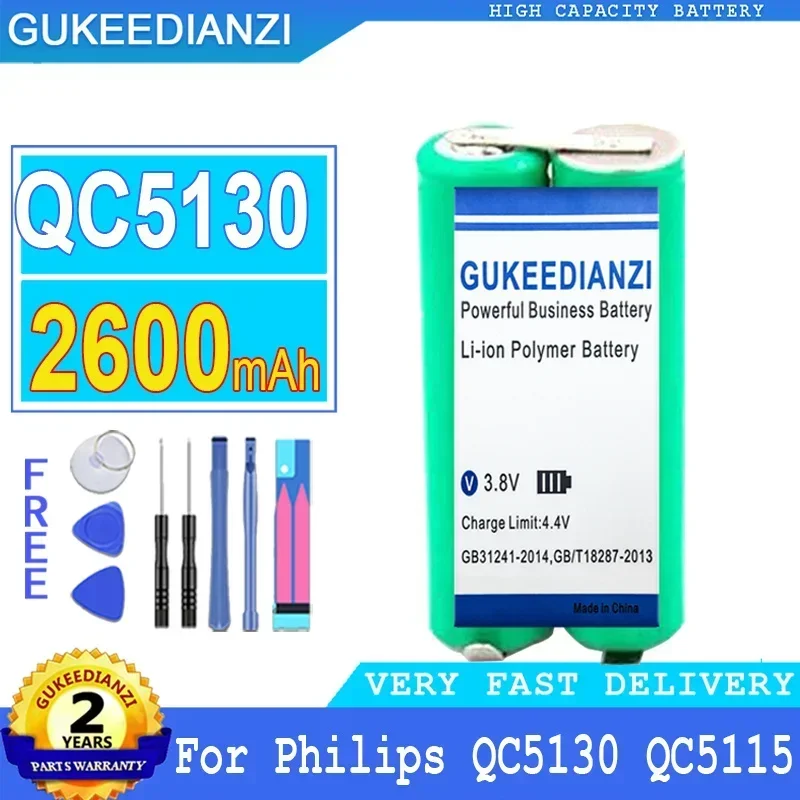 2600mAh Large Capacity Mobile Phone Battery QC5130 For Philips QC 5130 QC5115 QC5120 QC6130 hair clipper Smartphon Batteries