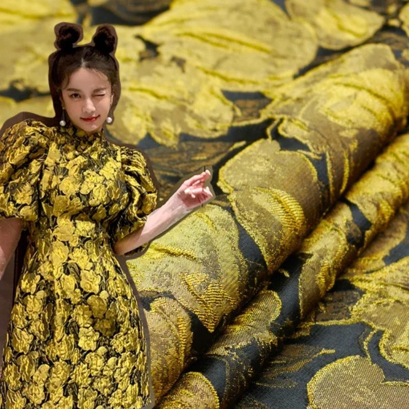 

Парчовая жаккардовая ткань с неровными листьями, темный узор, платье-пузырь, куртка, одежда, европейский бренд, модный дизайн, оптовая продажа, ткань