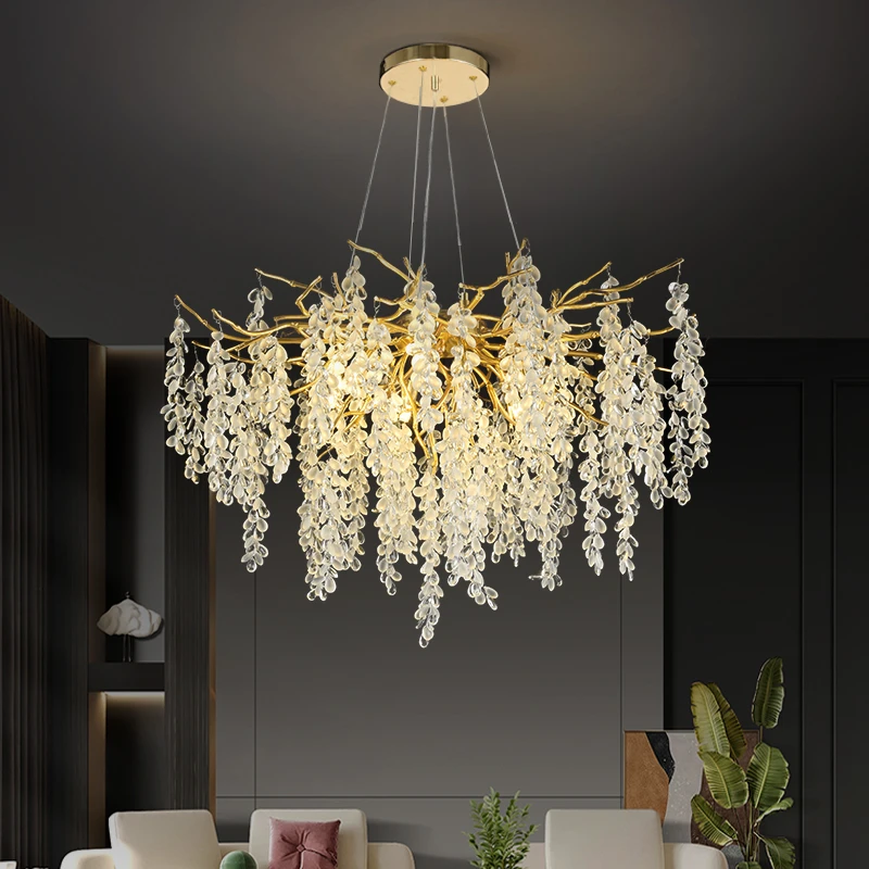 

French Chrome Crystal Chandeliers Creative Branch Pendant Lights for Living Dining Room Bedroom Kitchen Table Decor Lamp Fixture