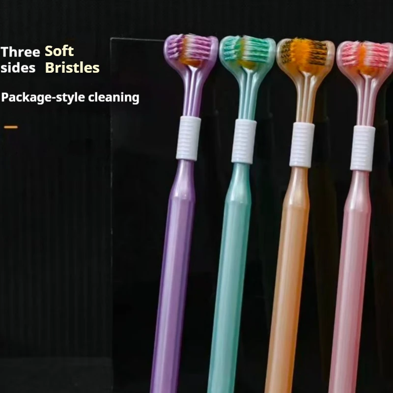 4-Pack Three-Sided Toothbrushes with Three U-Shaped Fine Filament Soft Bristles, Family Pack for Deep Cleaning, Gentle on Gums, Non-Irritating, Christmas and Halloween Gifts