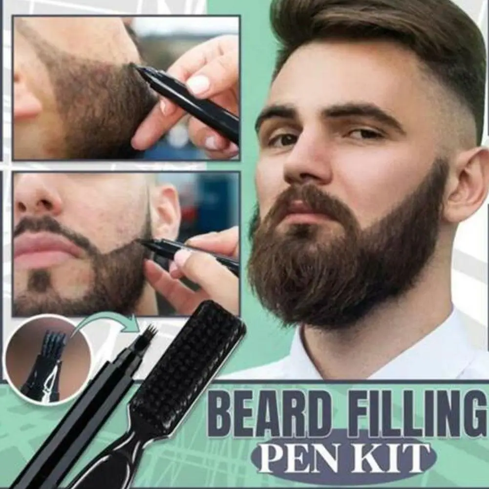 Waterproof Beard Pen Beard Filler Pencil And Brush Beard Hair Styling Tool Lasting Repair Moustache Coloring Shaping Hair Pencil