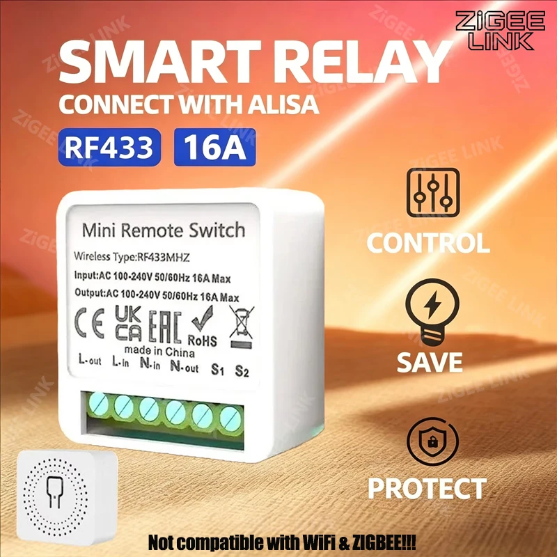 Interruptor Inteligente RF 433 MHz Mini DIY com Controle Remoto Sem Fio, Módulo de Automação com Receptor de Relé de 16A para Lâmpadas LED Domésticas
