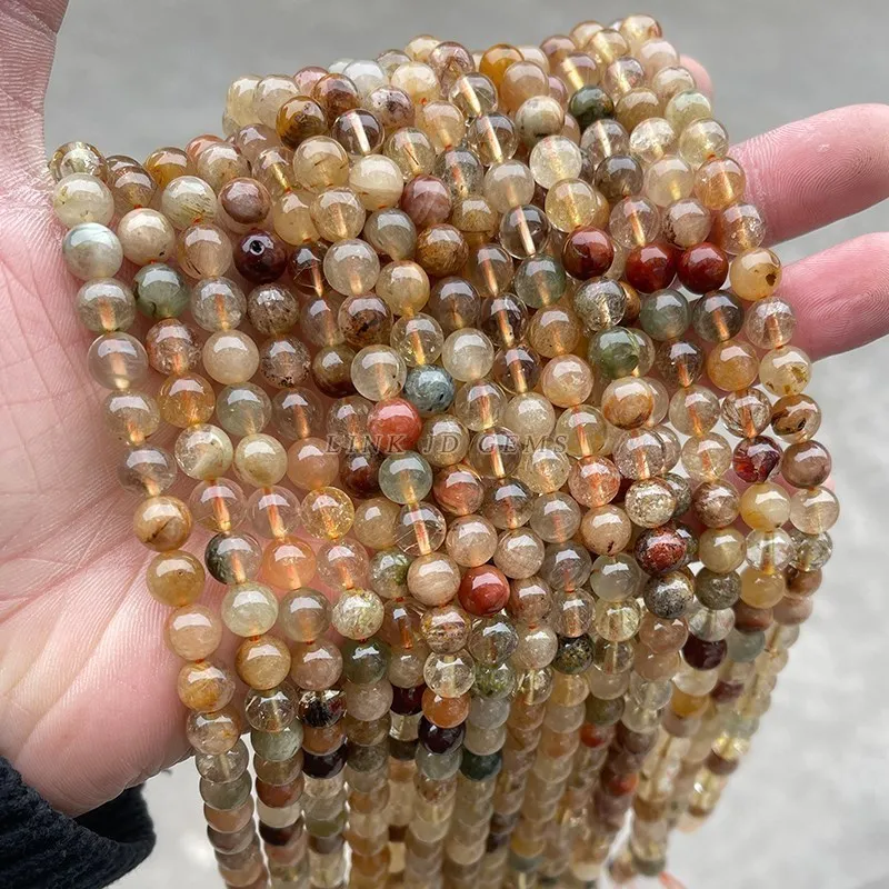 Natural Mixed Rutilated Quartz Beads Round Loose Spacer Colorful Hair Crystal Stone For Jewelry Making Diy Bracelet Accessories