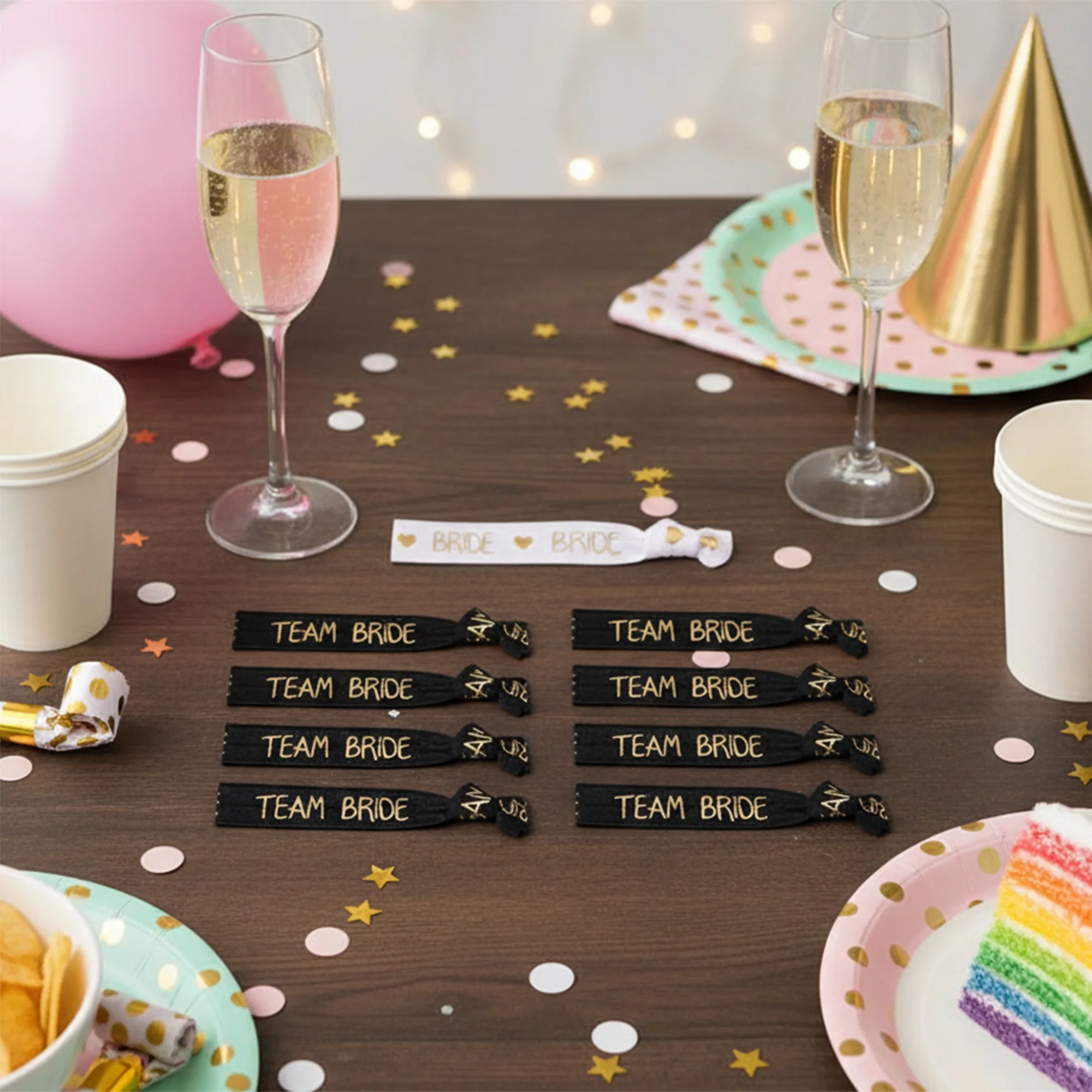 우아한 금박 처녀 파티 팔찌 반짝이는 탄성 리본 팔찌 맞춤형 글자 포함 특별한 행사용