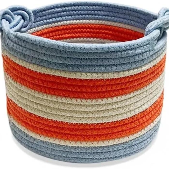 

Круглая корзина для цветов из хлопковой веревки с ручкой, тканый декоративный горшок и игрушка в стиле бохо, центральная часть стола для дома для женщин и детей, подарок на день рождения