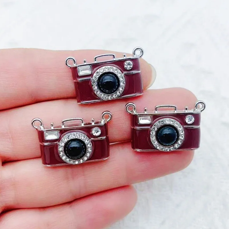 10pcs Retro Brown Camera Double Hanging Pendant Handmade DIY Bracelet Necklace Collar Keychain Jewelry