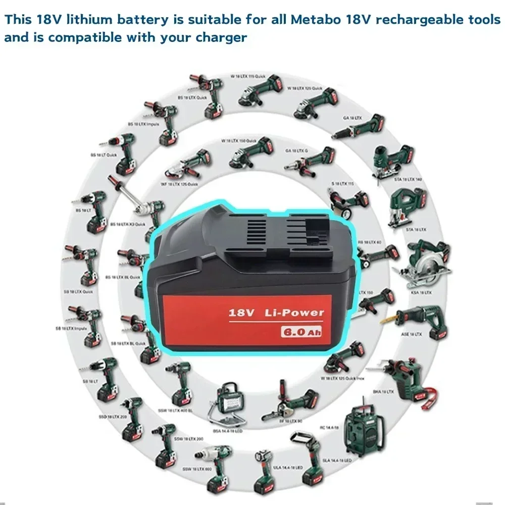 أحدث بطارية 18 فولت 6.0 أمبير في الساعة لأداة ميتابو اللاسلكية تدريبات السائقين مفتاح الربط المطارق لبطارية ميتابو 18 فولت 625592000 625591000