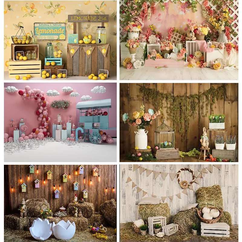 SHENGYONGBAO Happy Easter Day Photography Backdrops Birthday Baby Newborn Haystack Wooden Photo Studio Background Props YXX-64