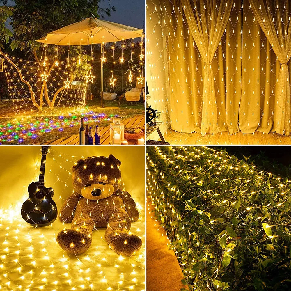 120-672LED Net Mesh Fairy String Lights Outdoor Xmas Christmas Decoration 8 Modes Waterproof Wedding Party Light EU/UK/AU Plug