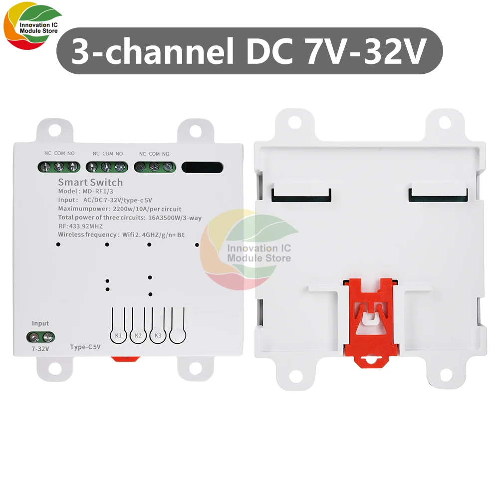 

Smart WiFi Bluetooth Relay Module 3-Way with 433MHz RF Remote, Easy APP Control for Home Automation 2.4GHz