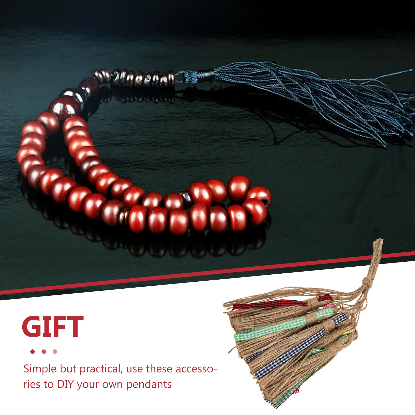 12Pcs Rumbai Jute Alami Rustic, Tali Rami Liontin DIY, Manik-Manik Kayu untuk Kerajinan, Rumbai Tali DIY, Manik-Manik Kayu Rumbai