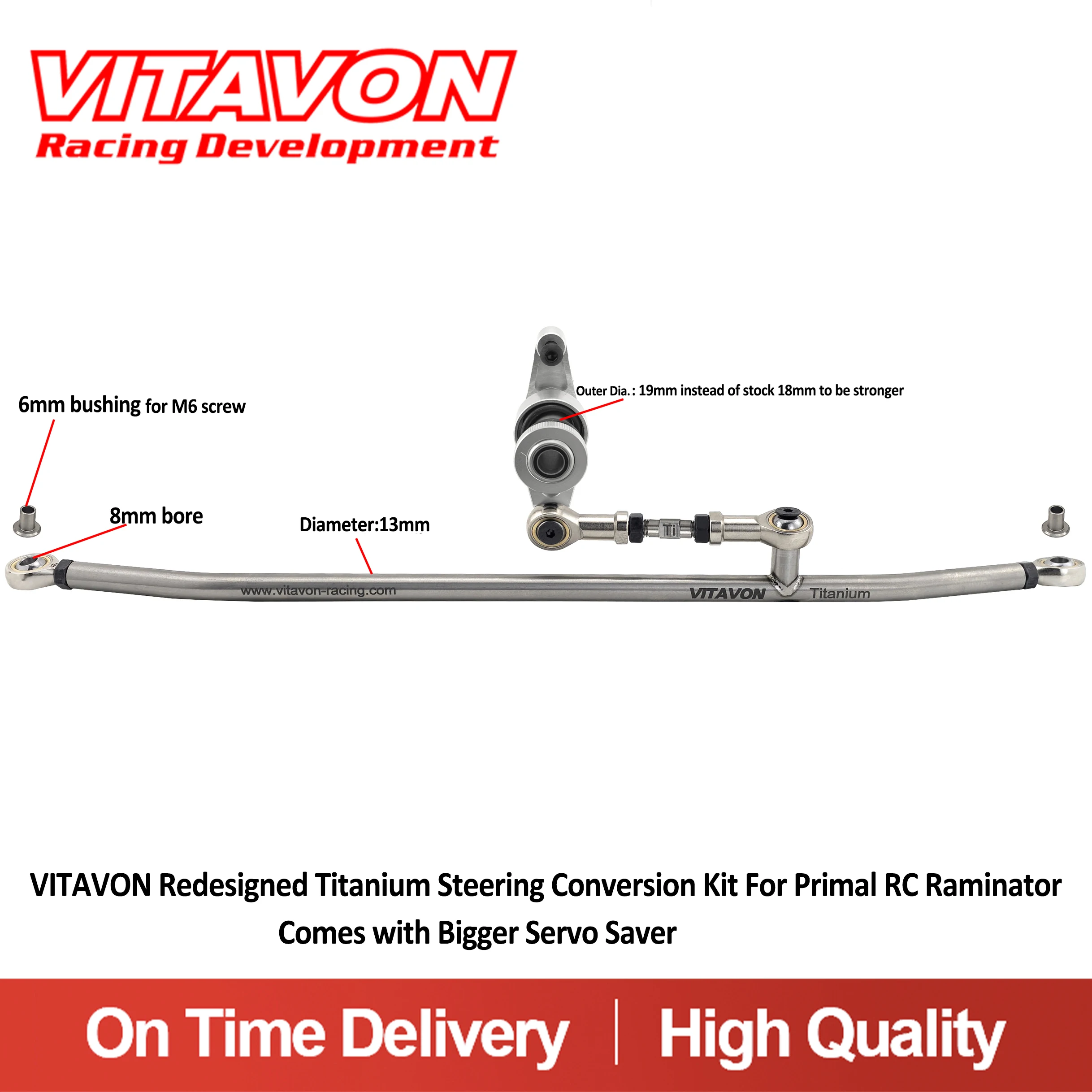 

Переизненный титановый комплект для переоборудования рулевого управления VITAVON для радиоуправляемого ламинатора Primal, поставляется с большой сервоприводом