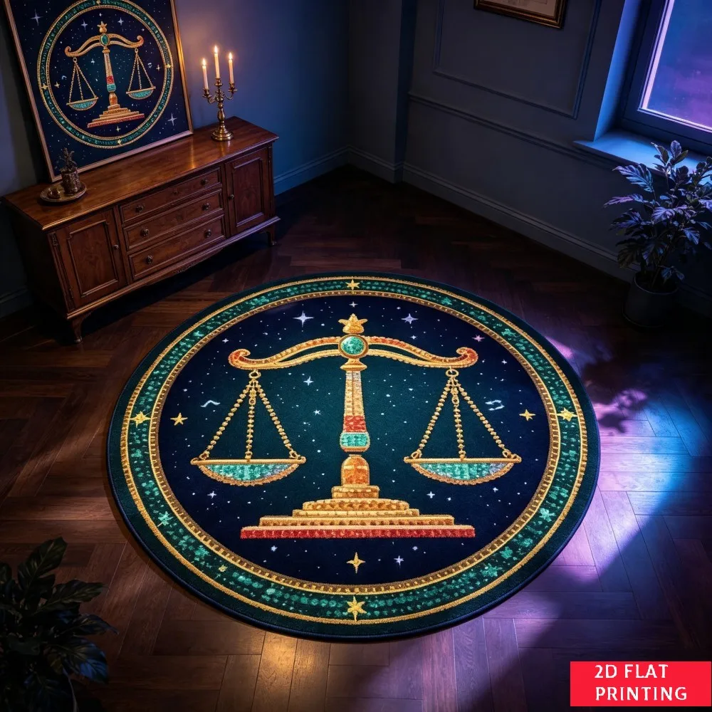 Colorful Leo Lion Round Area Rug, Zodiac Galaxy Stars Printed Circle Carpet, Non-Slip Floor Mat For Living Room Atmosphere