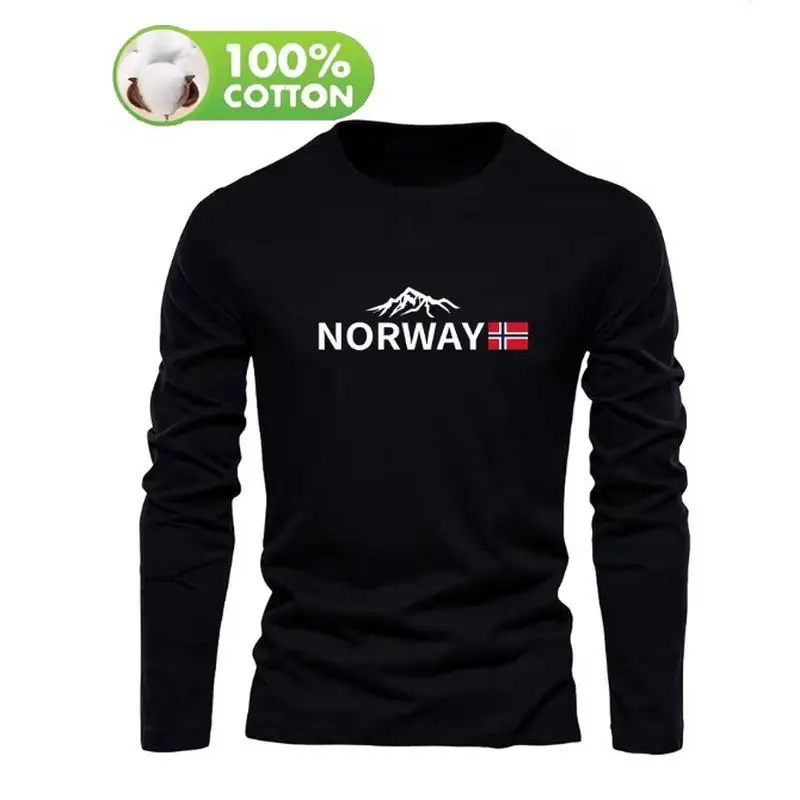 T-shirt pour homme en 100 % coton, idéal pour l’automne et l’hiver, à manches longues, col rond, coupe ample et oversize.