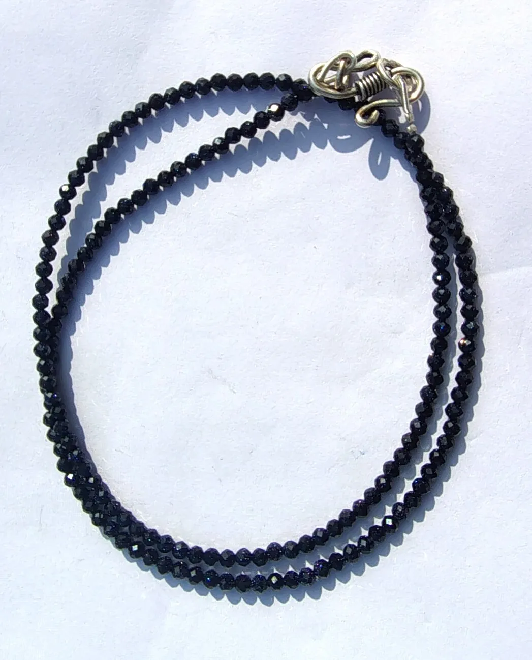 

Blue Sunstone Gemstone Round 3mm Beads 925 Silver 20 Inch Strand Necklace 34 Ct