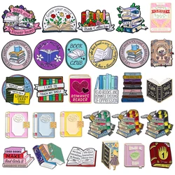 Creative Books Collection Enamel Brooch Flowers Romantic Reader Book Club Magic Library Card Metal Book Badge Punk Pins Jewelry