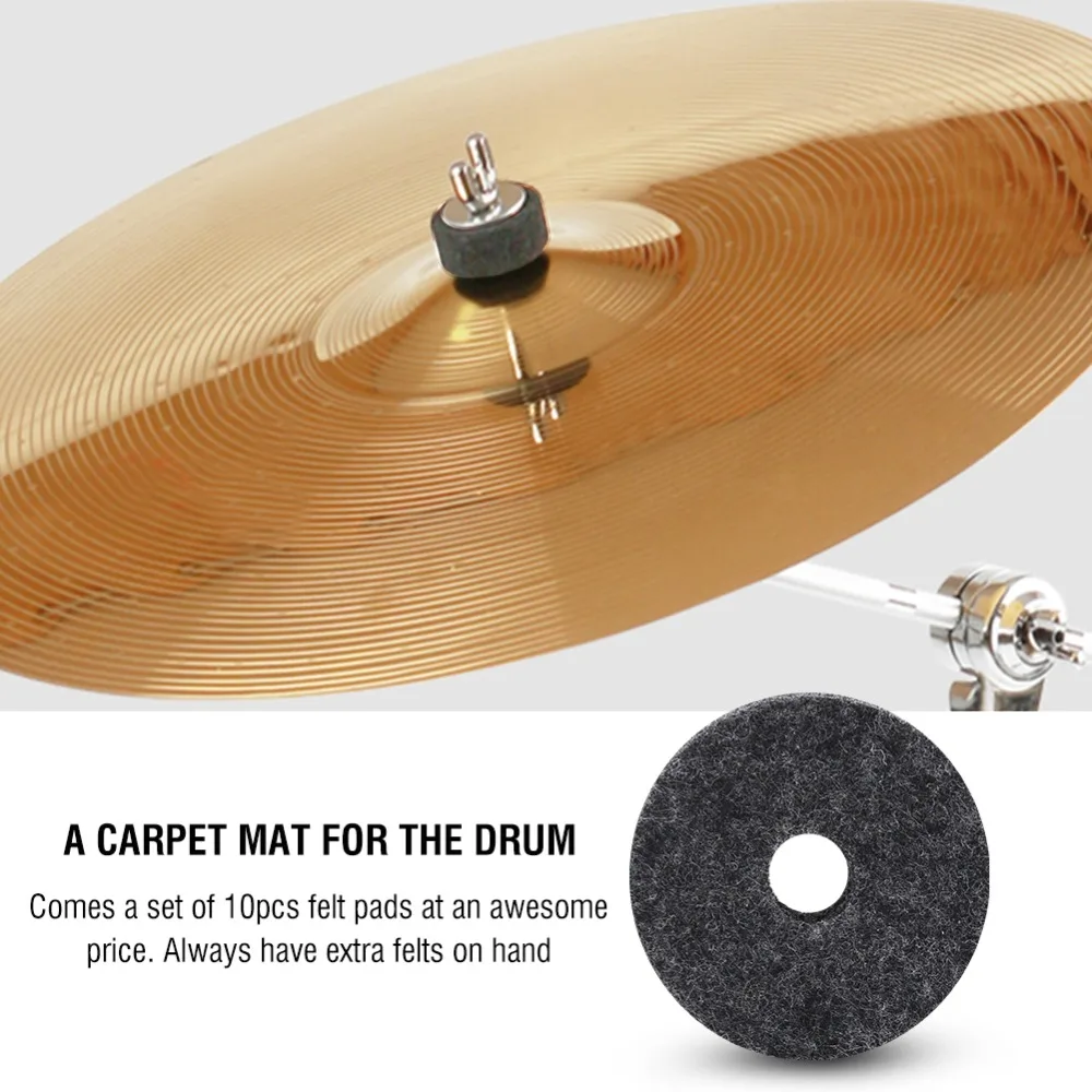 10PCS Convenient 40mm​ Cymbal Felt Pads ​Round ​Gray/Black​ ​Cymbal Felt Washer Felt Washer Set​ ​Frame Drum Accessories​