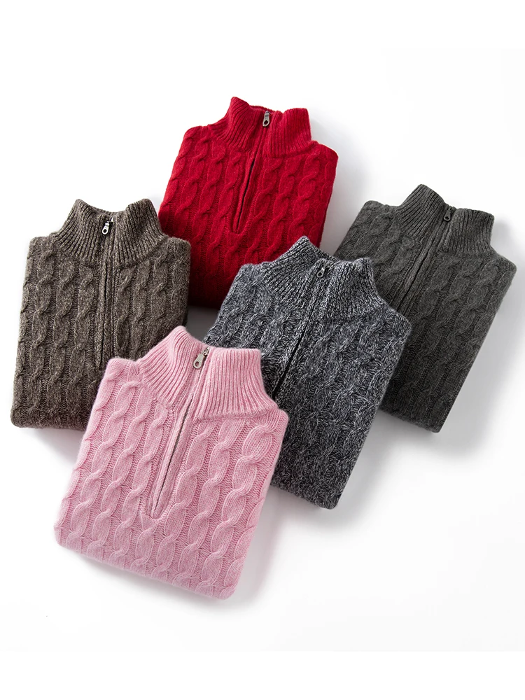 CHICUU Women's 100% Cashmere Sweater Turtleneck Cable Knitting Pullover Thickness Casual Style Autumn Winter High Quality Tops