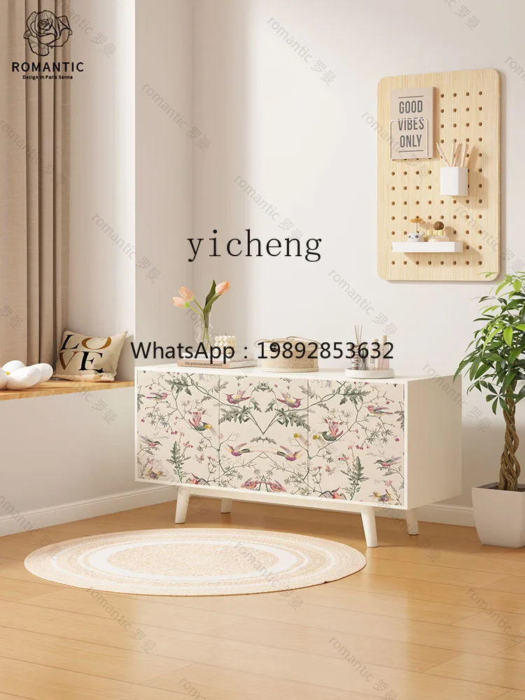 ZC Sideboard Cabinet Household Solid Wood Side Cabinet Living Room Wall Snack Cabinet Balcony Locker