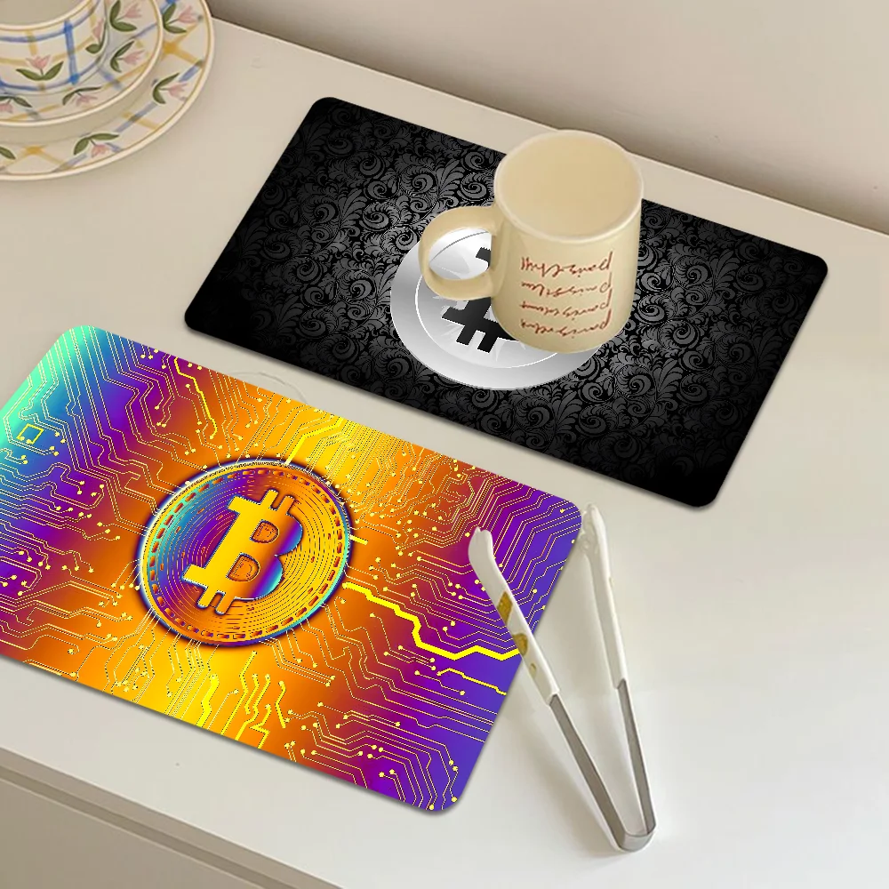 Virtual Currency Bitcoin Coffee Tablewear Drain Pad Bathroom Square Absorbing Anti-slip Dry Mat Kitchen Placemat Dishes Cup Pad