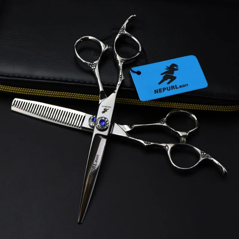 Nepurlson 6 Inch Salon Left Hand Hairdressing Scissors 440c Japan Steel Professional Barbershop Hair Cutting Thinning Scissors