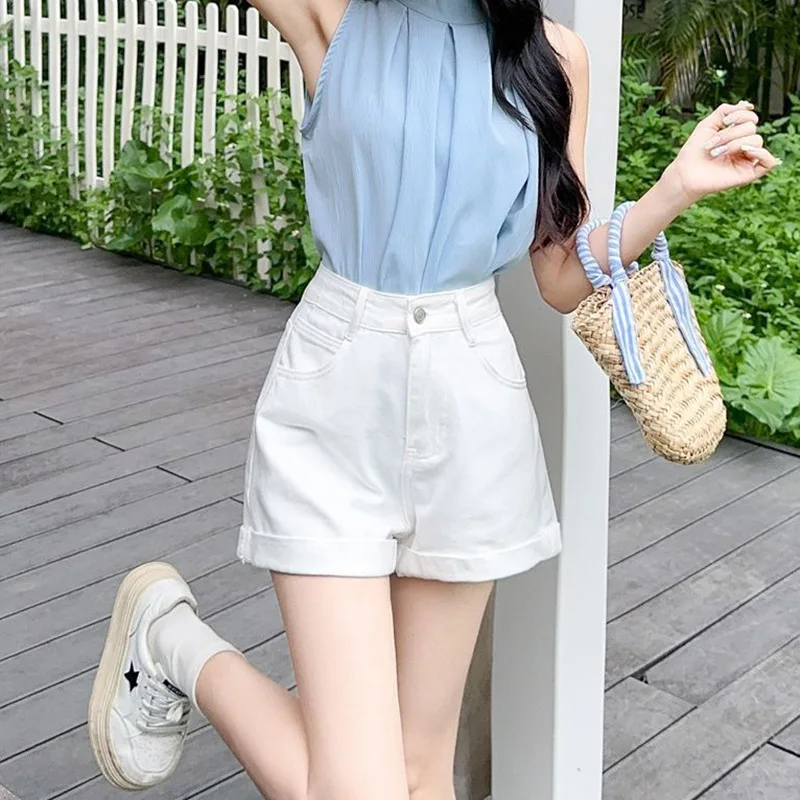 

High Waist Wide Leg Short Jeans Women's Spring Summer Casual Fashion Straight Cut Thin Hot Pants Korean Version A-Line Shorts