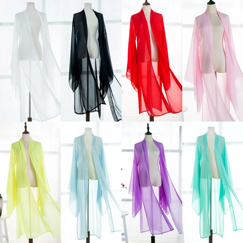 Summer Thin Ancient Chinese Large Sleeve Shirt Tulle Tang Dynasty Hanfu Cardigan Dance Clothes Cosplay Stage Costume Hanbok