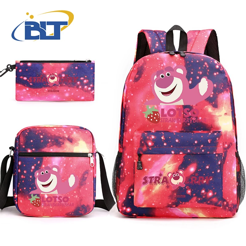 Lotso-conjunto de bolsos escolares con estampado de oso para estudiantes, mochila informal, bolso de hombro, estuche para lápices, juego de 3 piezas para niñas