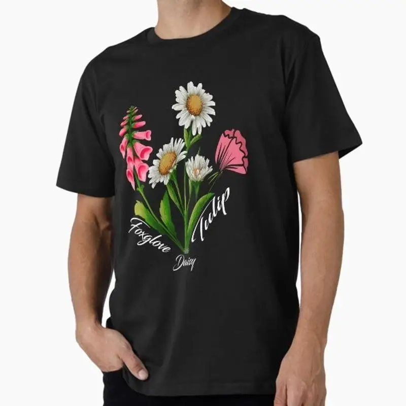 Vintage Floral planta Foxglove Margarita tulipán flor mot camiseta hecha EE. UU. AUS M 2XL