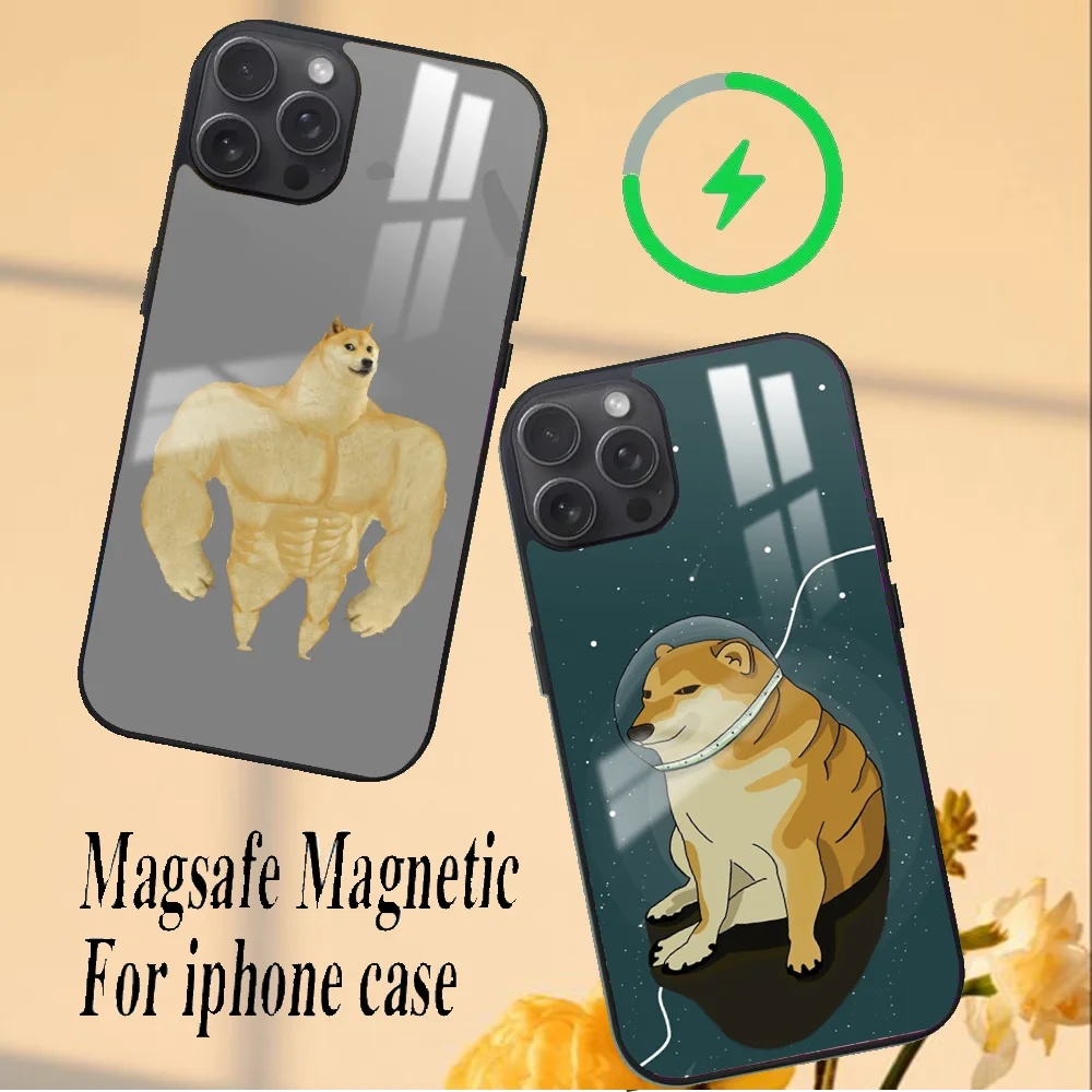 Cheems Shiba Inu Doge Meme Phone Case For iPhone 16 15 14 13 12 11 PRO MAX PLUS Mini Magnetic wireless mirror phone case