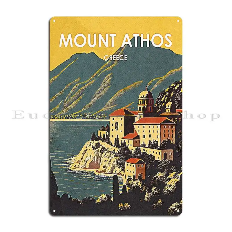 Mount Athos Greece Retro Metal Sign Designing Cinema Garage Bar Living Room Tin Sign Poster