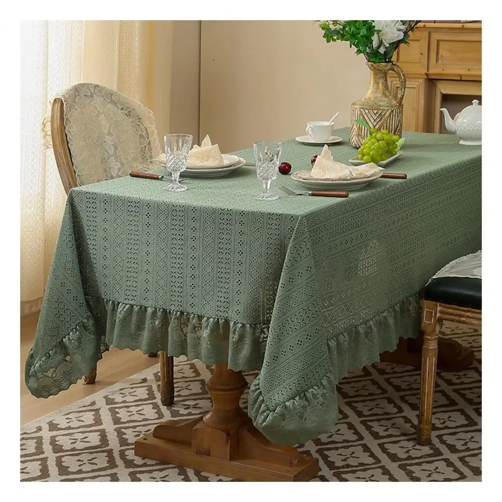 Lace Tablecloth Vintage Ruffle Lace Tablecloth Washable Embroidered Fabric Cover Rustic Rectangle Table Decor for Wedding