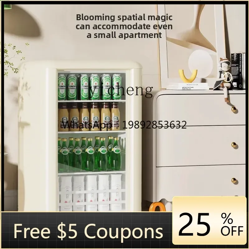 bg7 household small retro refrigerator living room office transparent refrigerator fresh-keeping beverage wine