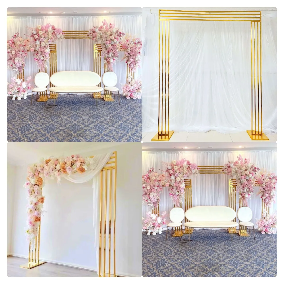 

3PCS Cake Desert Table Shiny Gold Metal Frame Props Flower Stand Wedding Party Mall Window Welcome Door Wall Backdrop Decorating