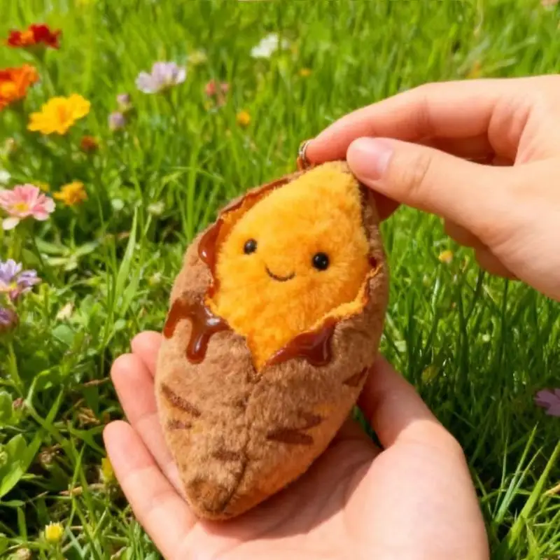 Cute Creative Roasted Sweet Potato Plush Doll Keychain Cartoon Simulated Food Stuffed Doll Pendant Decorative Accessories Gifts