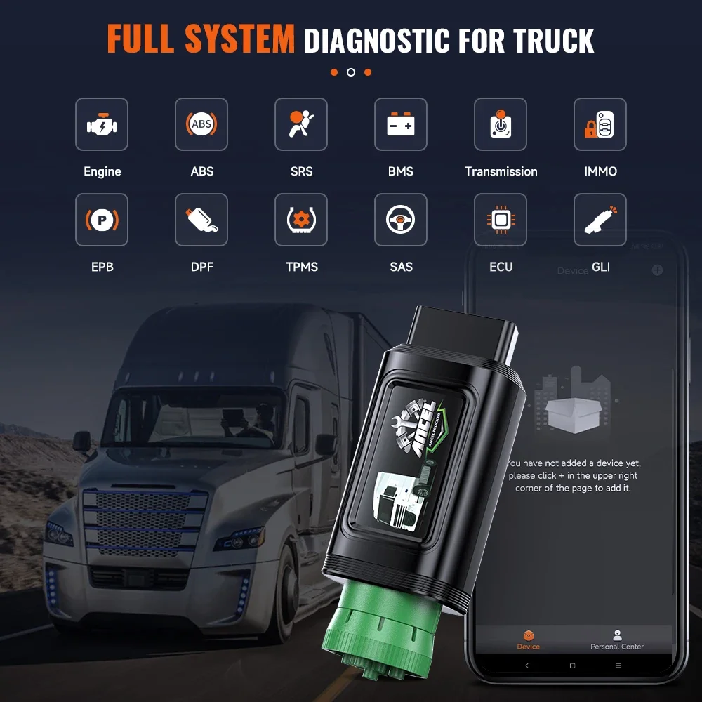 Full OBD2 Function Bluetooth 5.0 Heavy Duty Truck Scanner 9/16 Pin ANCEL HD120 DPF Forced Regen Full System Diagnostic Tool
