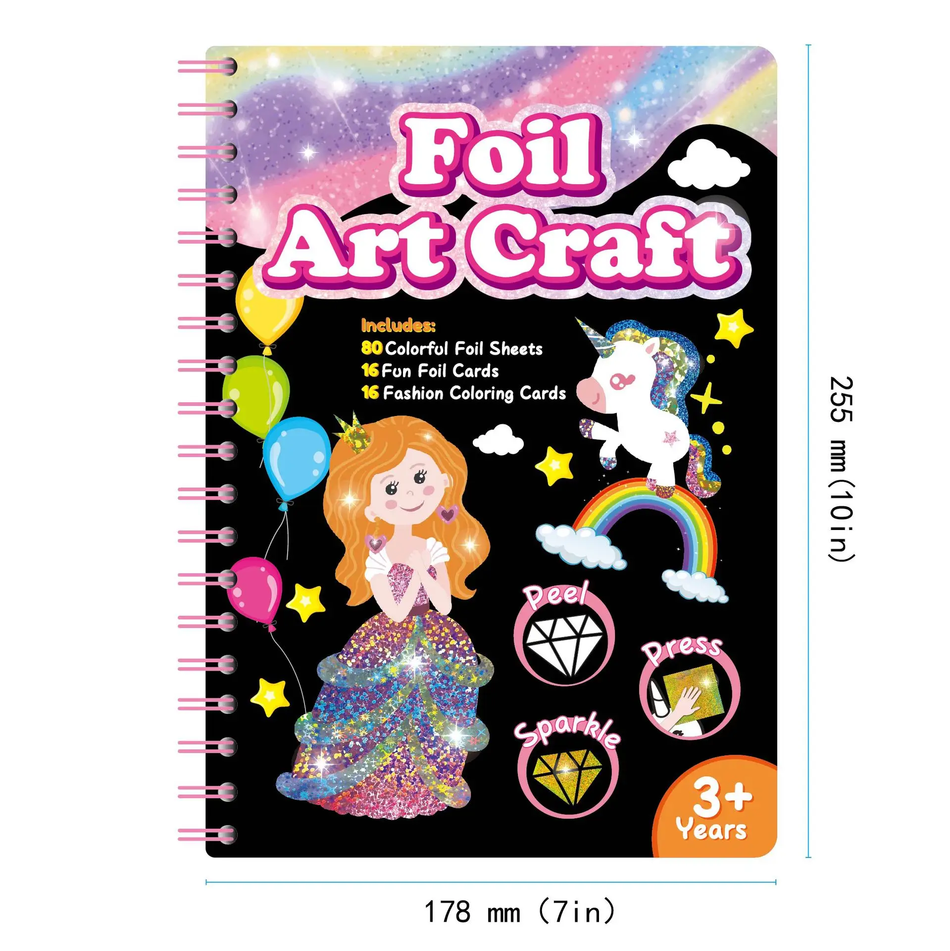 Art Craft Activity for Kids Fun Foil Princess & Unicorn DIY Toy Kit No Mess Creative Travel Supply Set