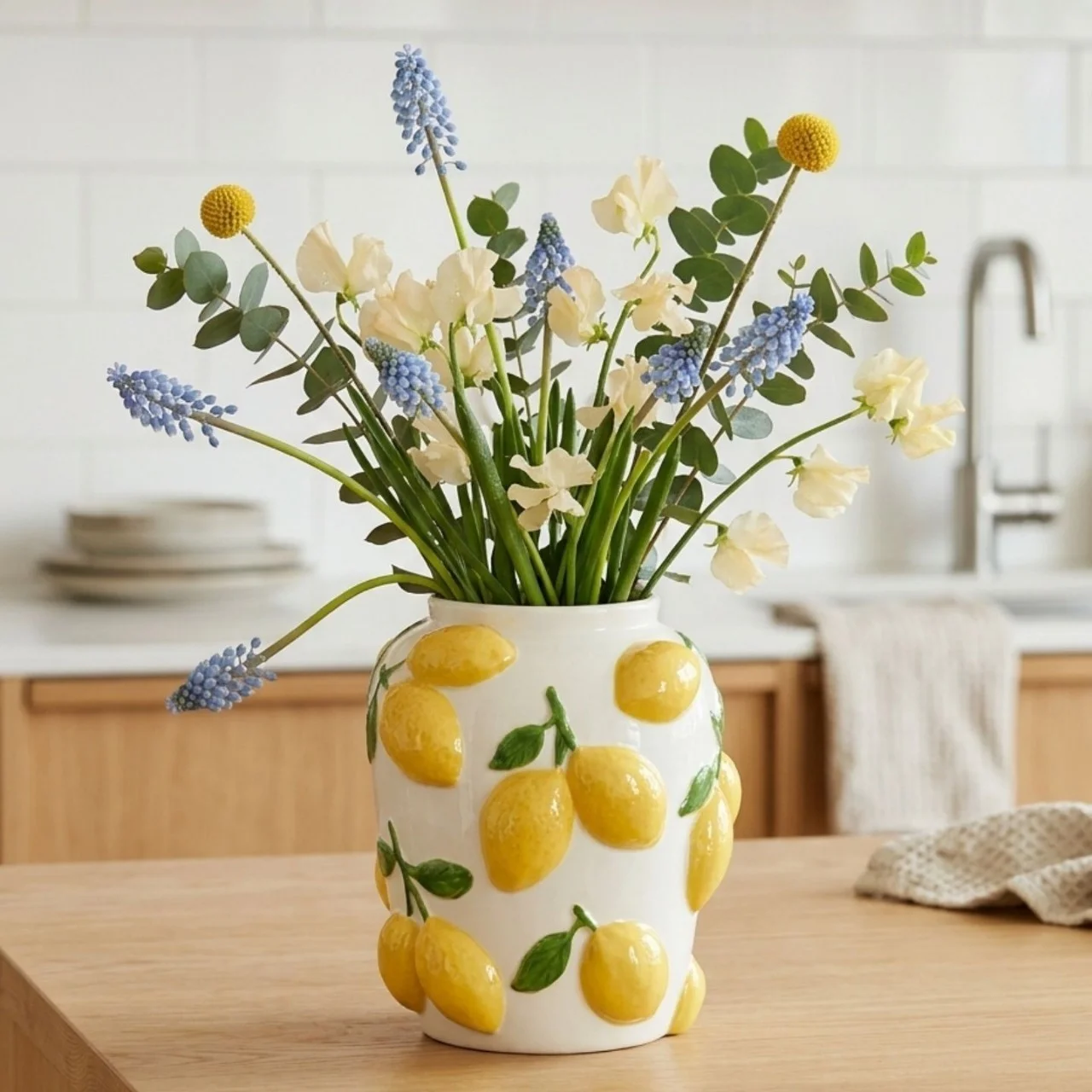Creative Fruit Vase Lemon White Ceramic Modern Minimalist Home Decor for Living Room Bar Counter Flower Arrangement