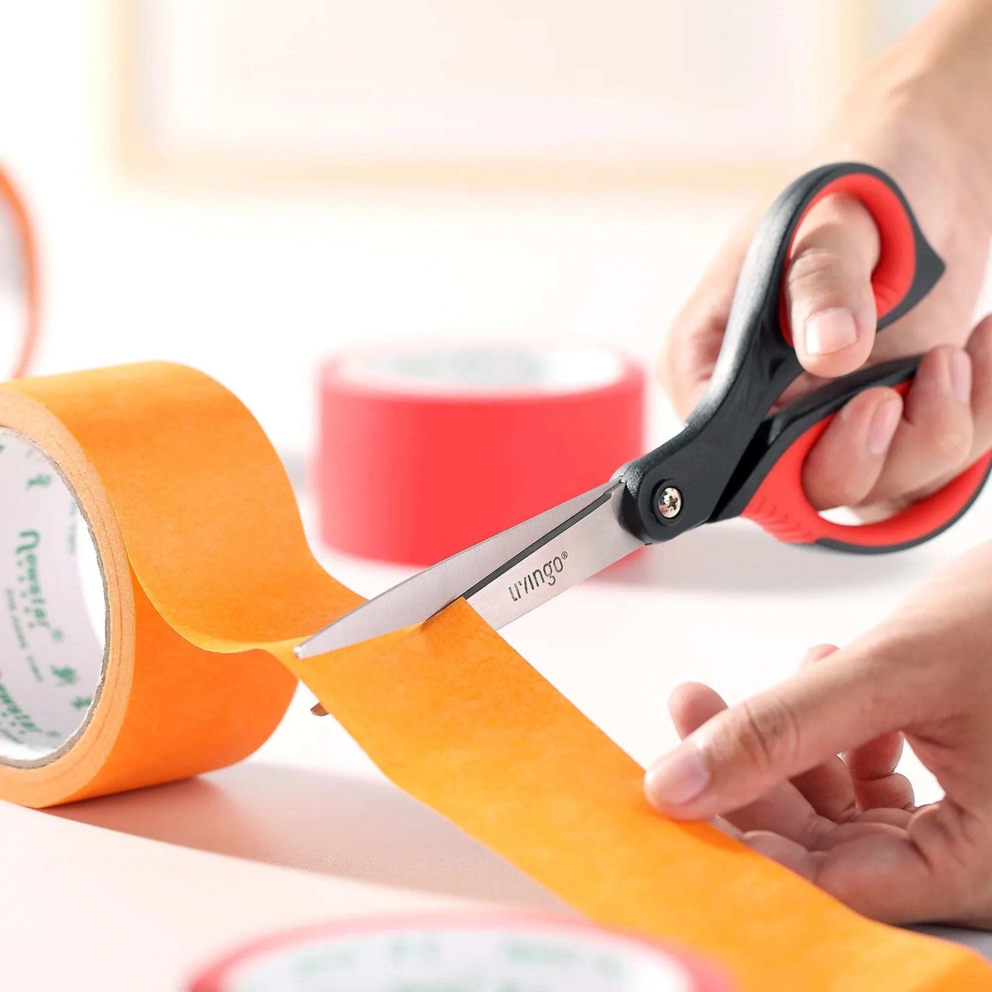 مقص ليفينجو لجميع الأغراض، 8.5 بوصة، 3 عبوات من المقصات الحادة لقطع المكتب والمنزل باللون الأحمر والرمادي والأزرق