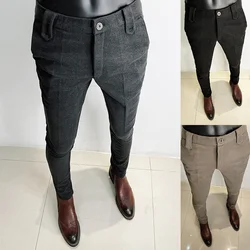 Pantalones de traje gruesos para hombre, Pantalones rectos ajustados informales, tela de lana Formal para negocios, Oficina Social, Otoño e Invierno