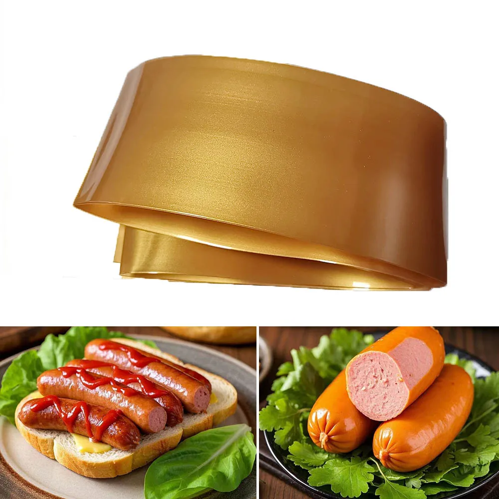 Golden Color Width 55mm Plastic Sausage Casing Casing For Sausages Casings Shell Handmade Ham Maker Kitchen Tools 1-15 Meters
