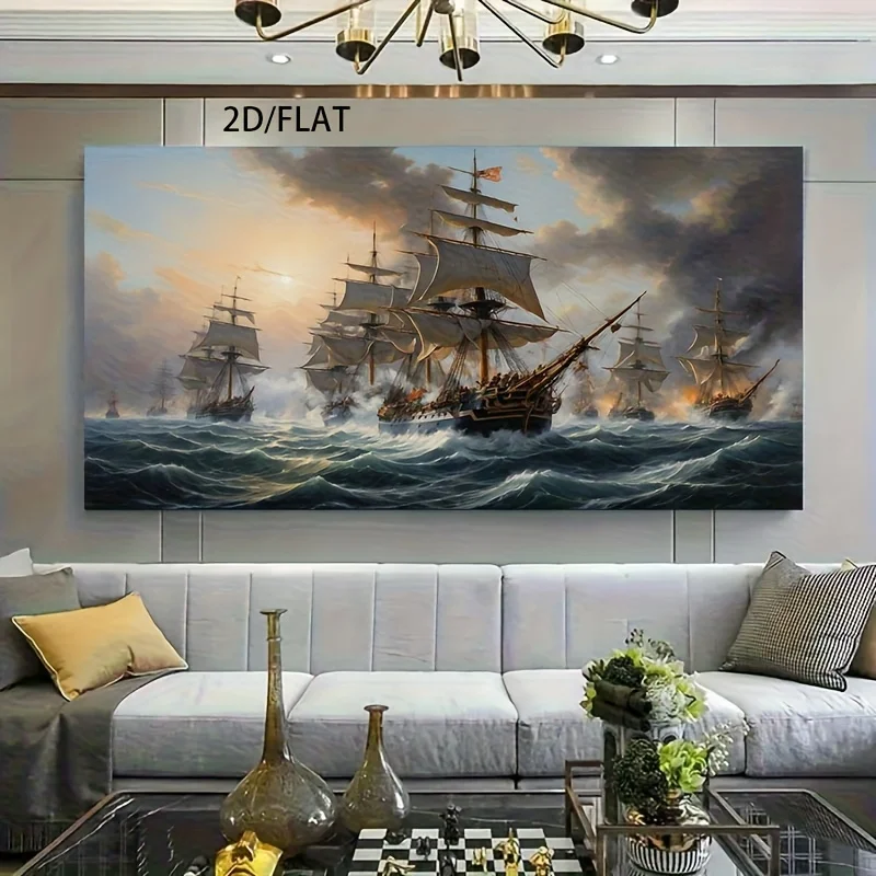 Majestic Fleet Sail Cloth Printing Abstract Nautical Ocean Wall Art Poster for Modern Living Room Bedroom Home Decor Gifts