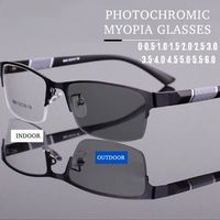 1PC Men's Business Photochromic Myopia Glasses Half Frame Metal Blue Light Blocking Eyewear Classic UV Shades Sunglasses