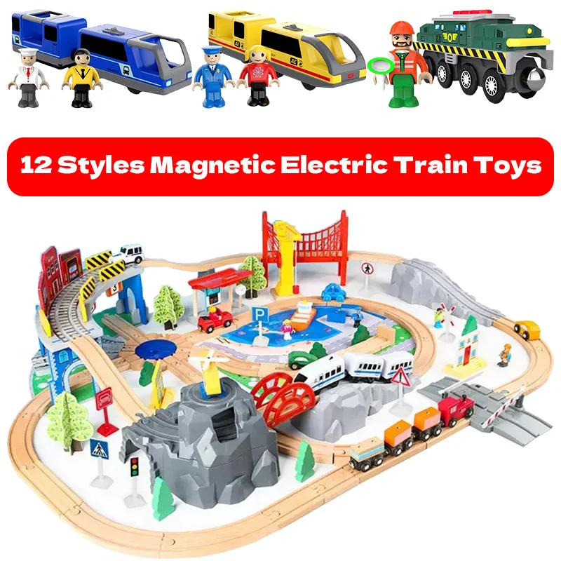 Magnetic Train Car Locomotive Model Toy Fit for All Brands Wooden Track Railway Electric Train No Battery Chrismas Birthday Gift